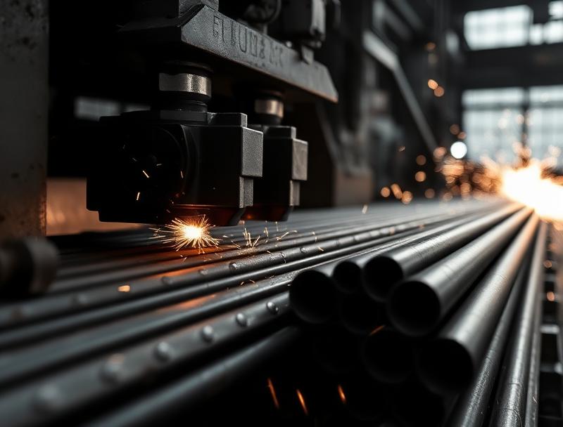 Industrial tube cutting machine producing precision cut steel tubes